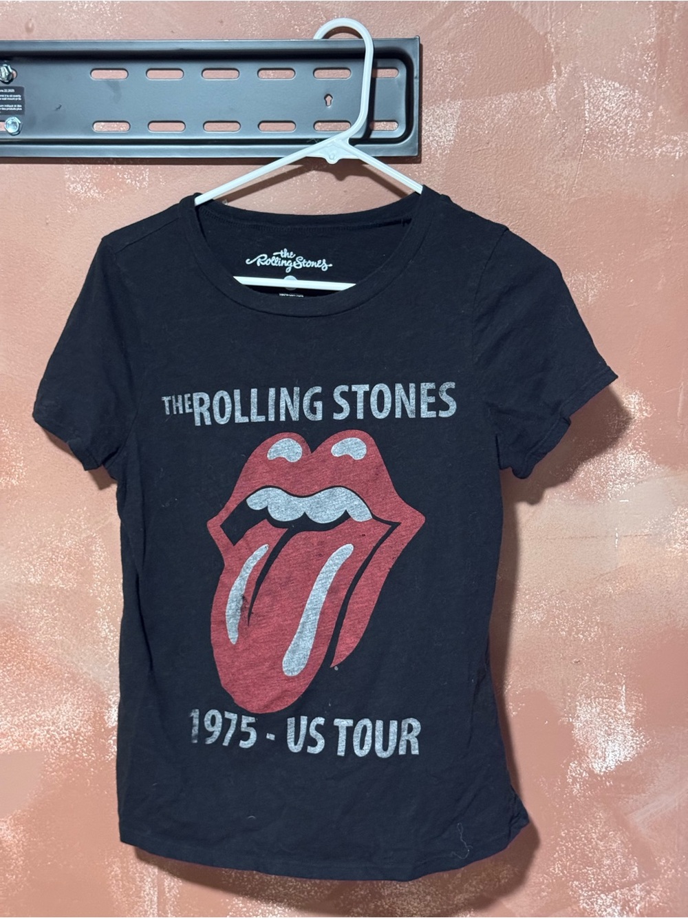 The Rolling Stones Black Kids Tee with Red & White Tongue Graphic